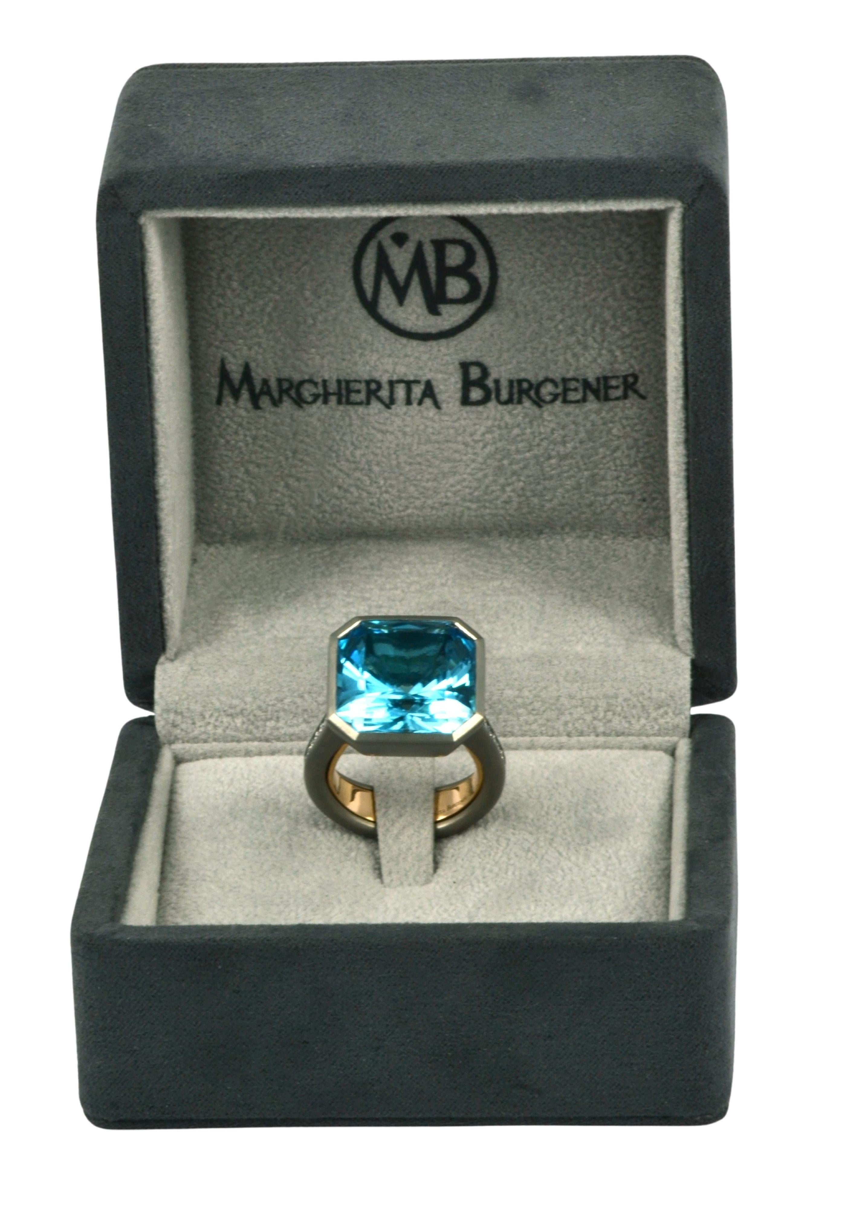 Blue Topaz Diamonds 18 KT Rose Gold Titanium Made in Italy Ring In New Condition In Valenza , IT
