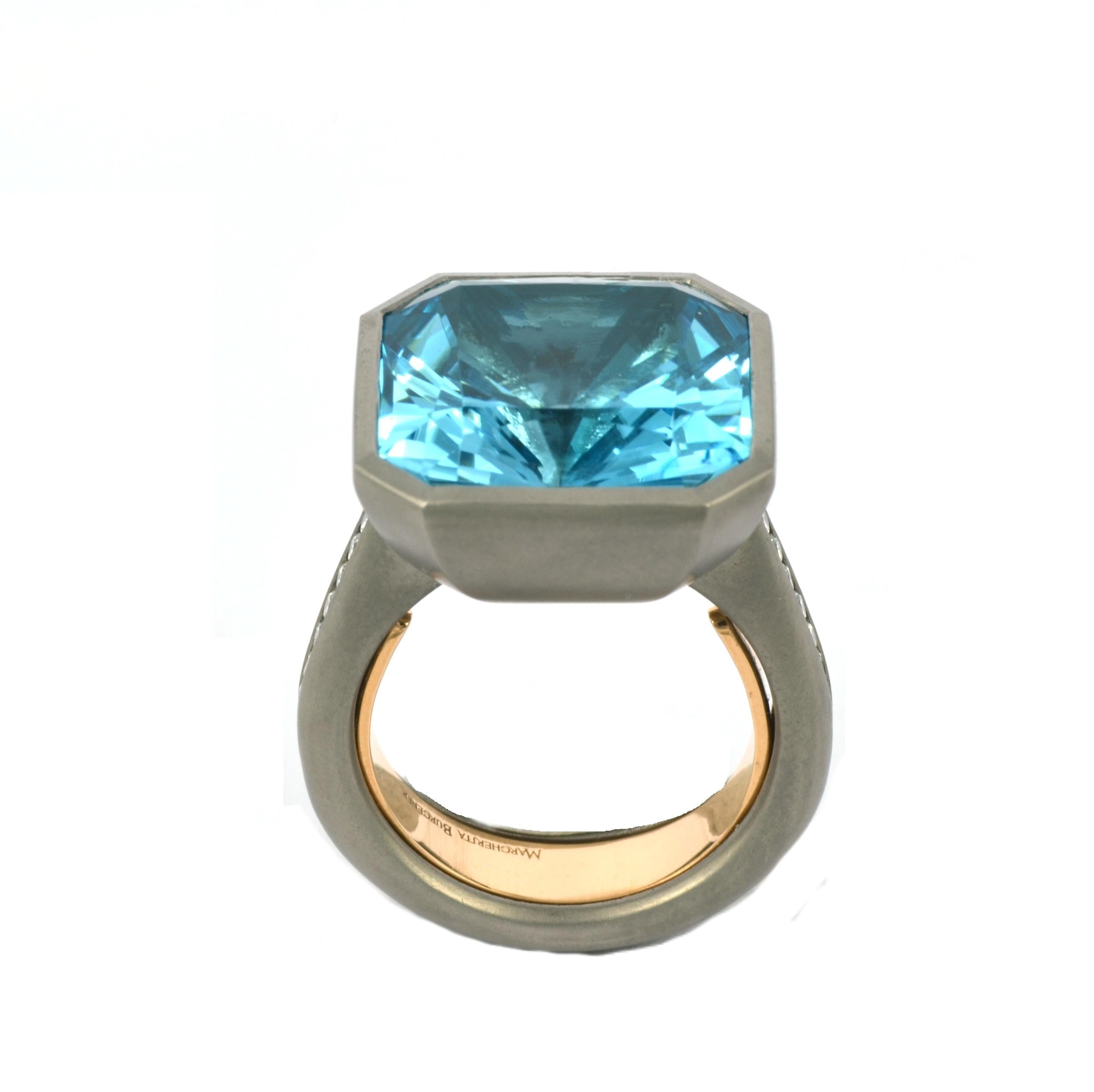 Blue Topaz Diamonds 18 KT Rose Gold Titanium Made in Italy Ring 1