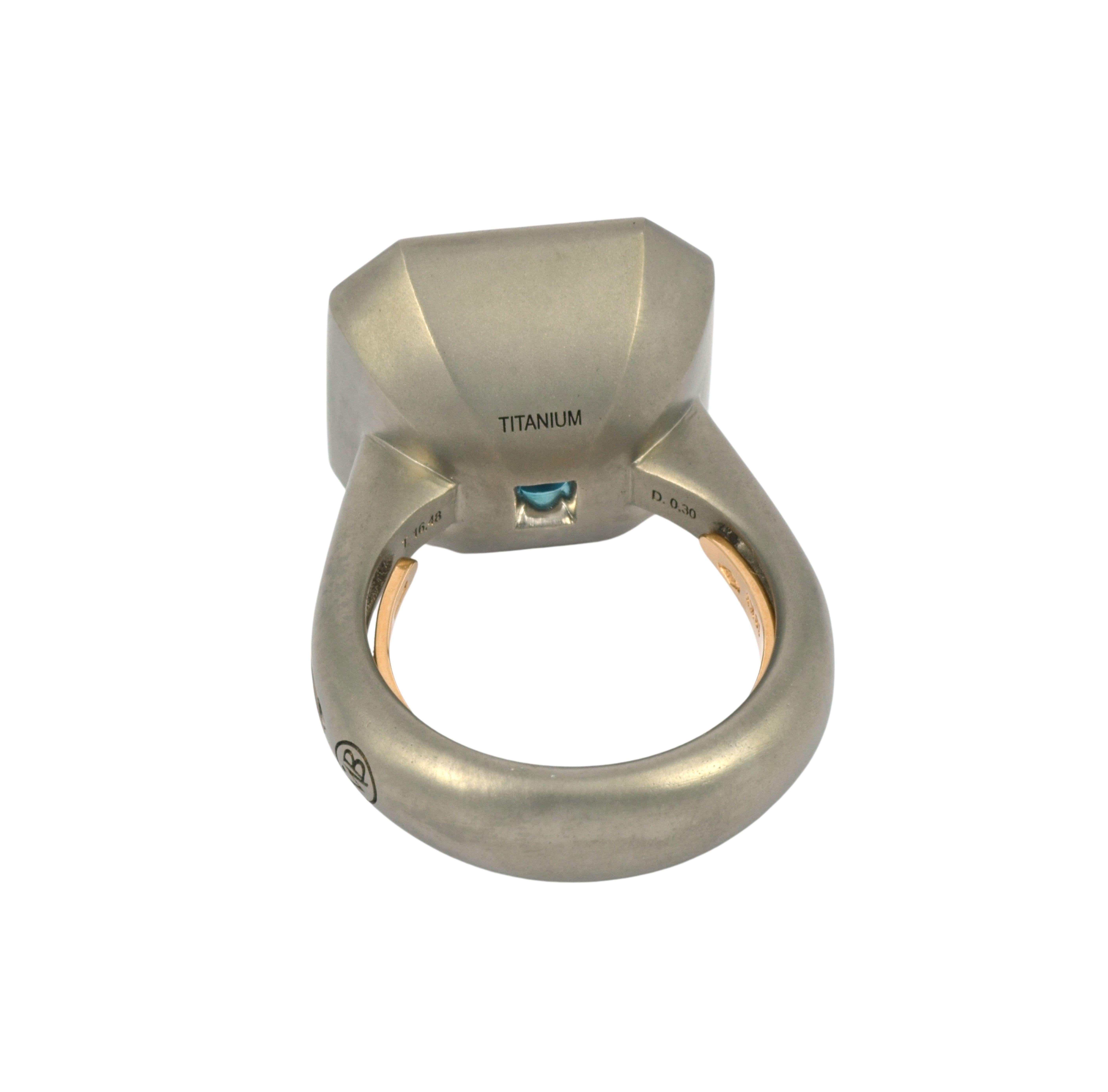 Blue Topaz Diamonds 18 KT Rose Gold Titanium Made in Italy Ring 3