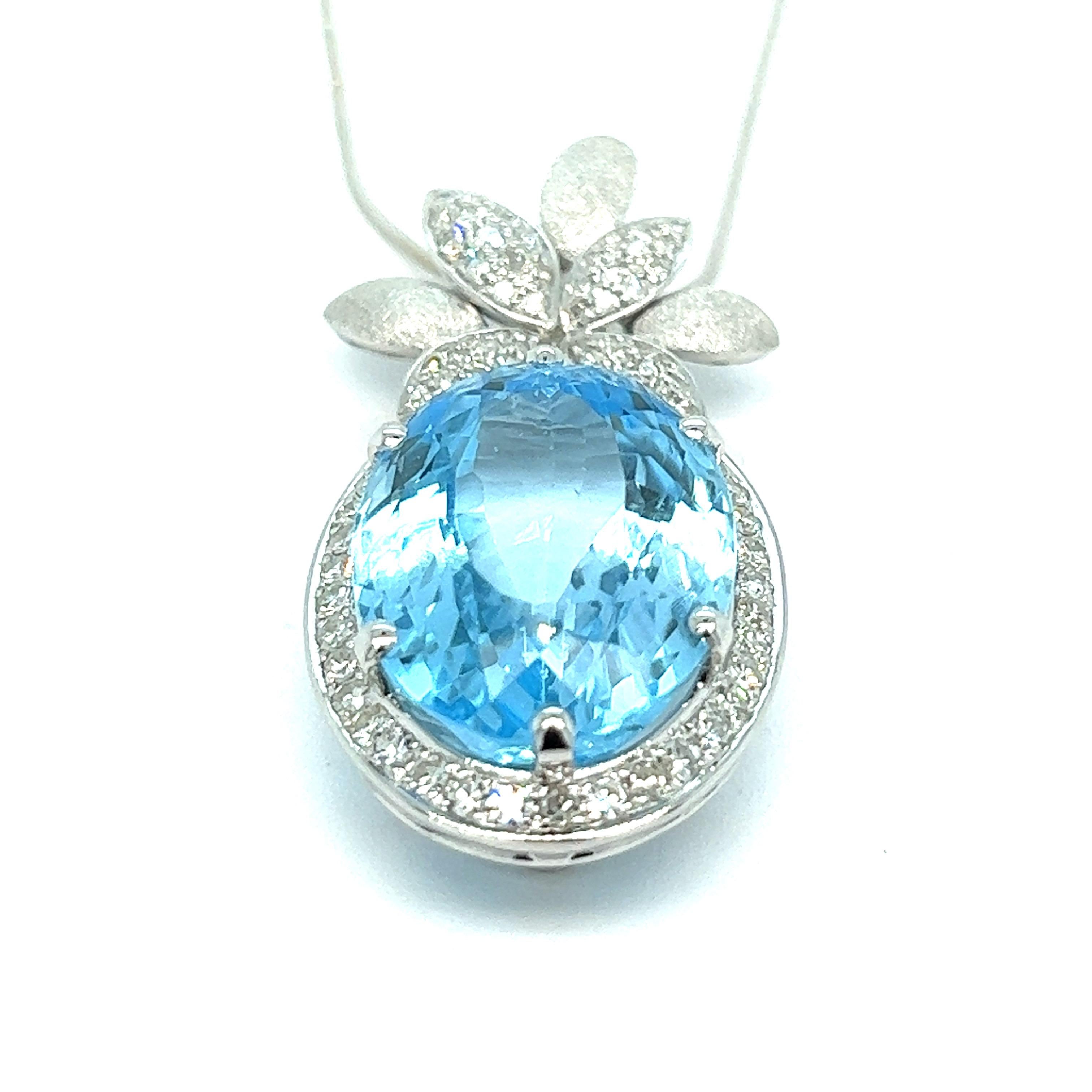 Mixed Cut Blue Topaz & Diamonds Pendant Necklace For Sale