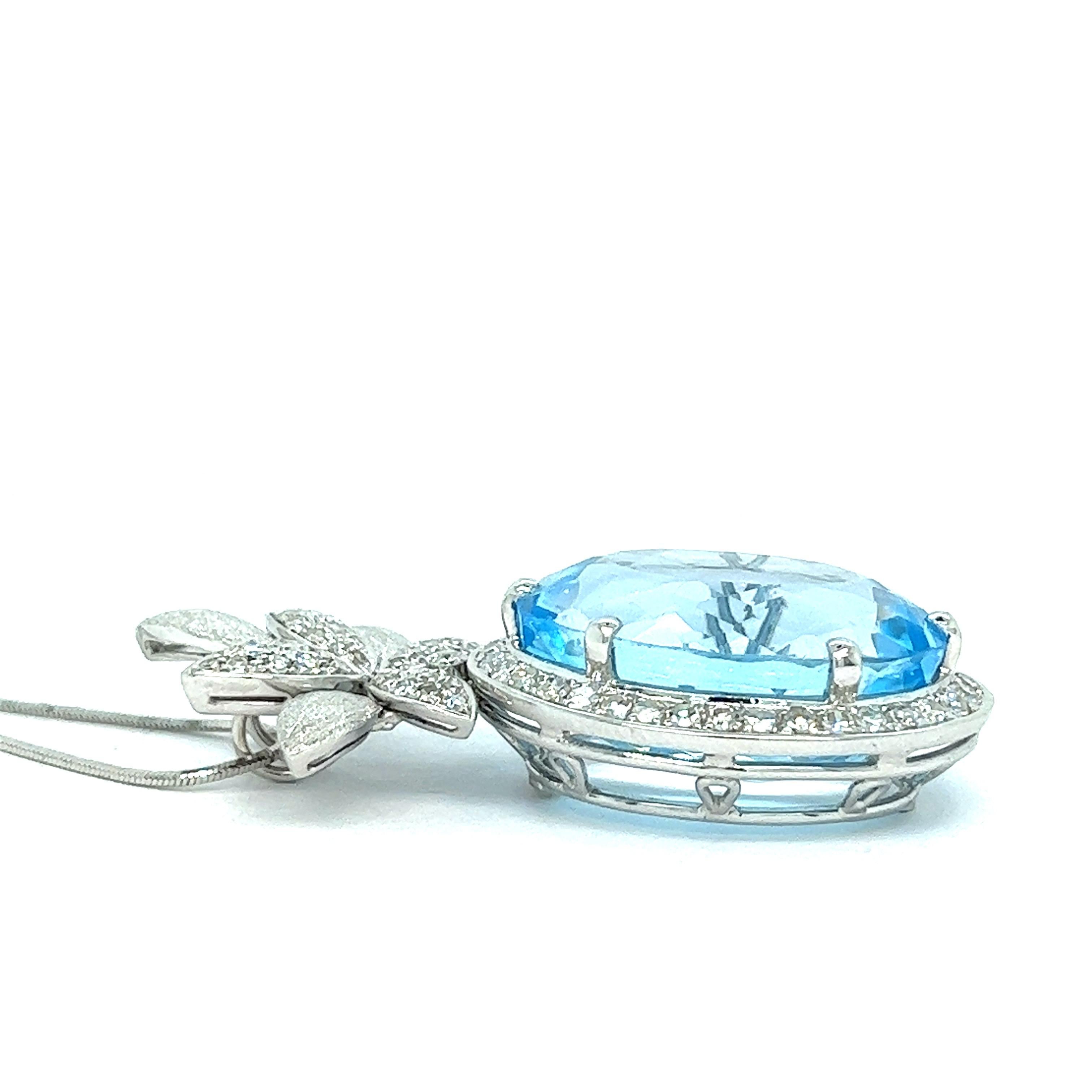 Women's Blue Topaz & Diamonds Pendant Necklace For Sale