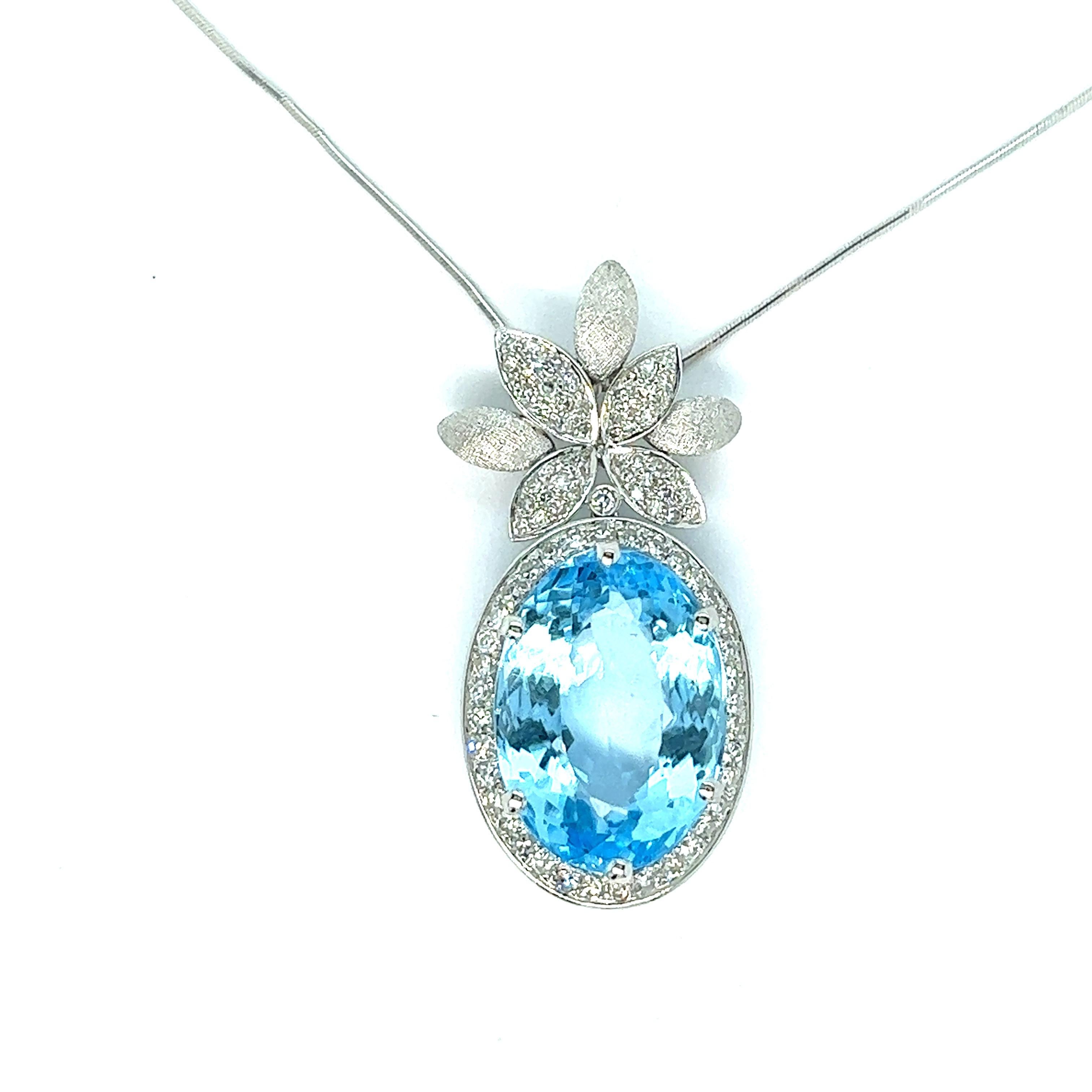 Blue Topaz & Diamonds Pendant Necklace For Sale 1
