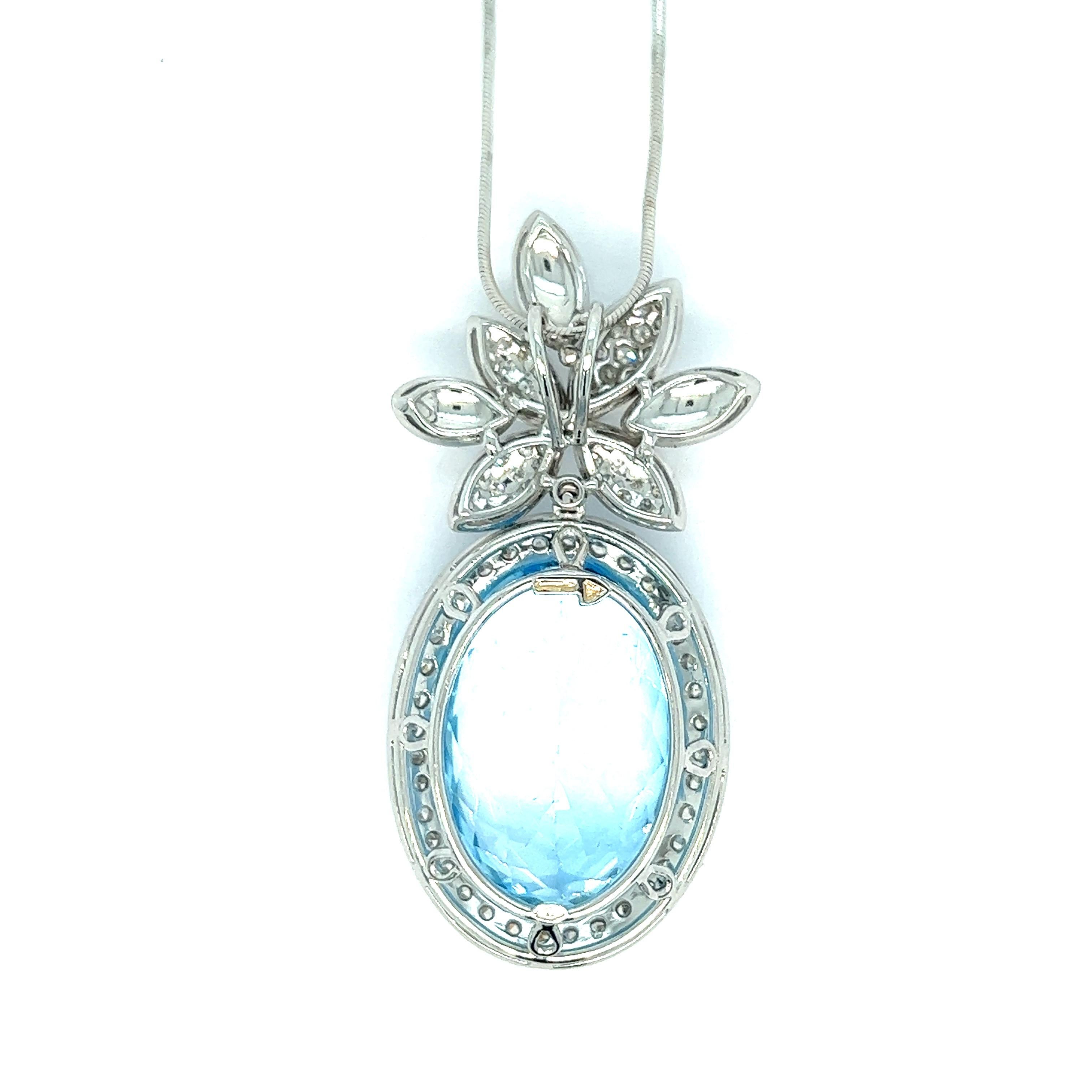 Blue Topaz & Diamonds Pendant Necklace For Sale 2
