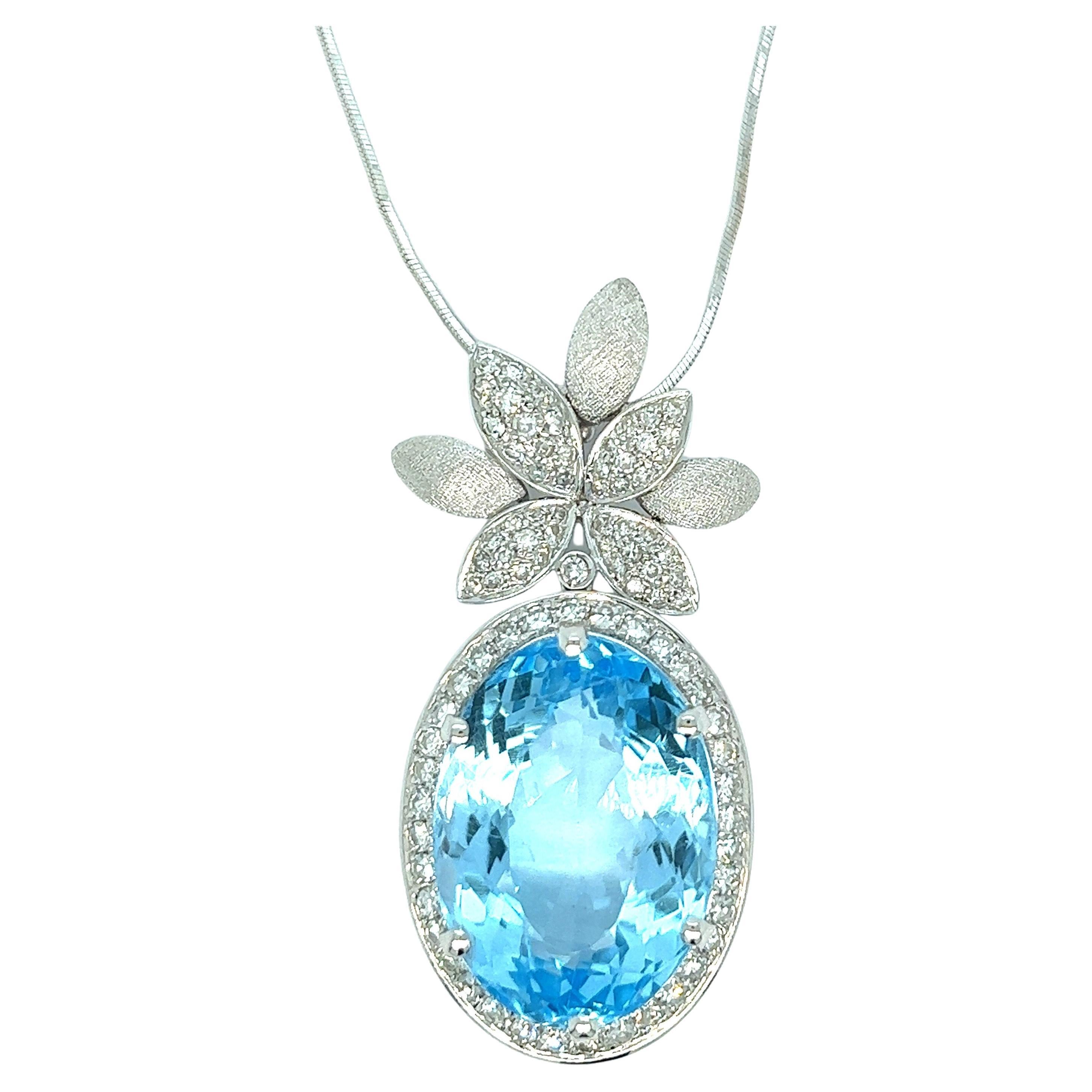 Blue Topaz & Diamonds Pendant Necklace For Sale