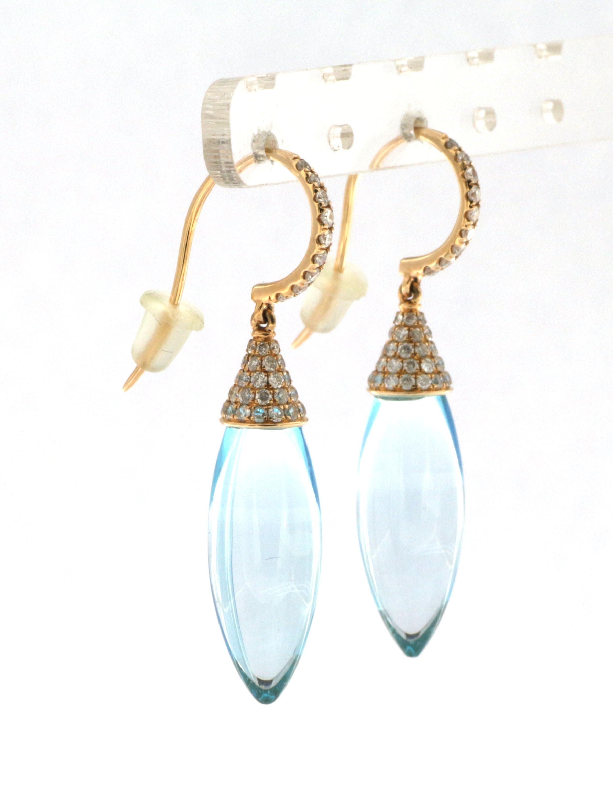 Bullet Cut Blue Topaz Drop Earring in 14 Karat Yellow Gold