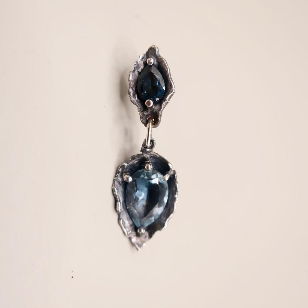 Blue Topaz Drop Earrings In New Condition For Sale In Foxborough, MA