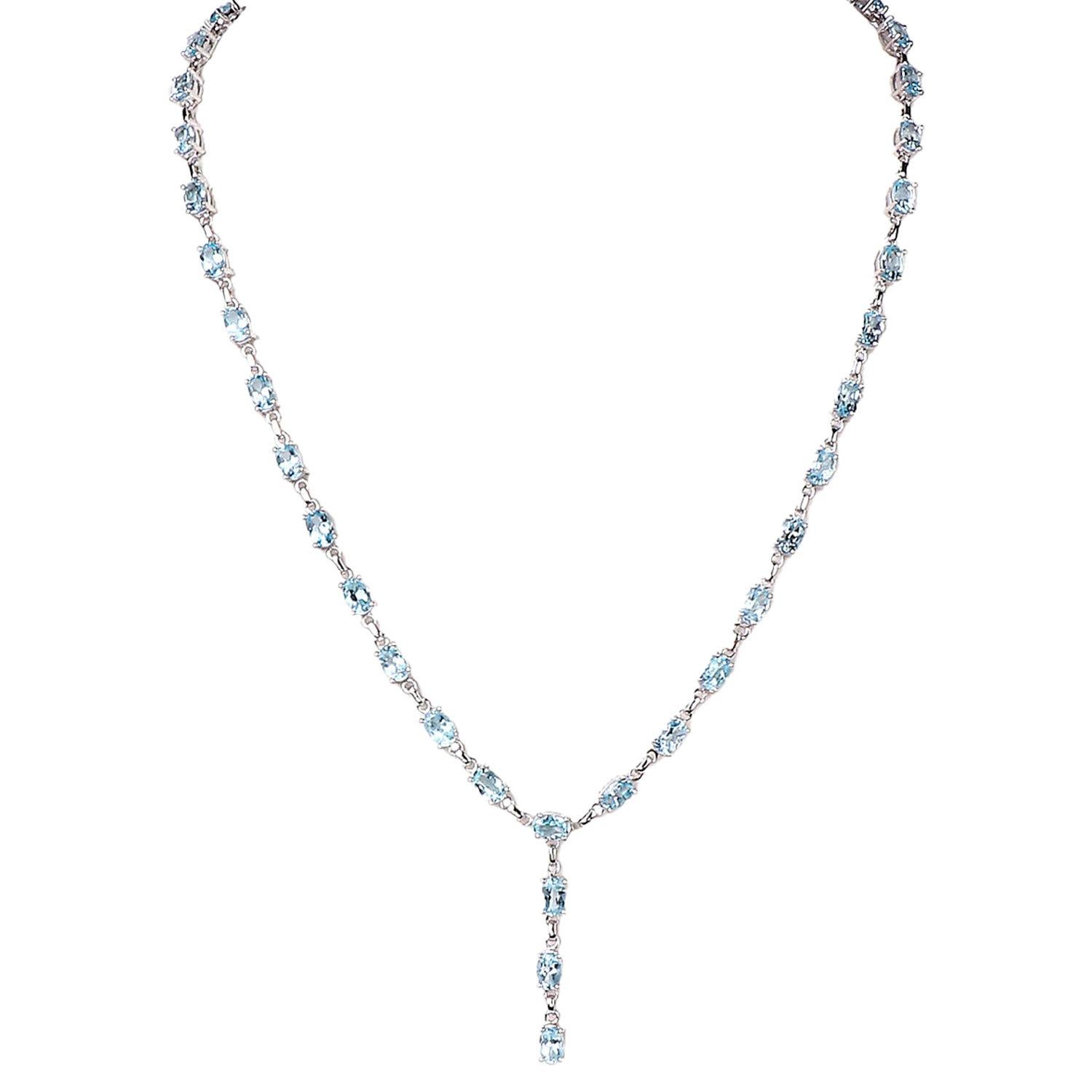 Oval Cut Blue Topaz Drop Necklace 23 Carats Sterling Silver For Sale