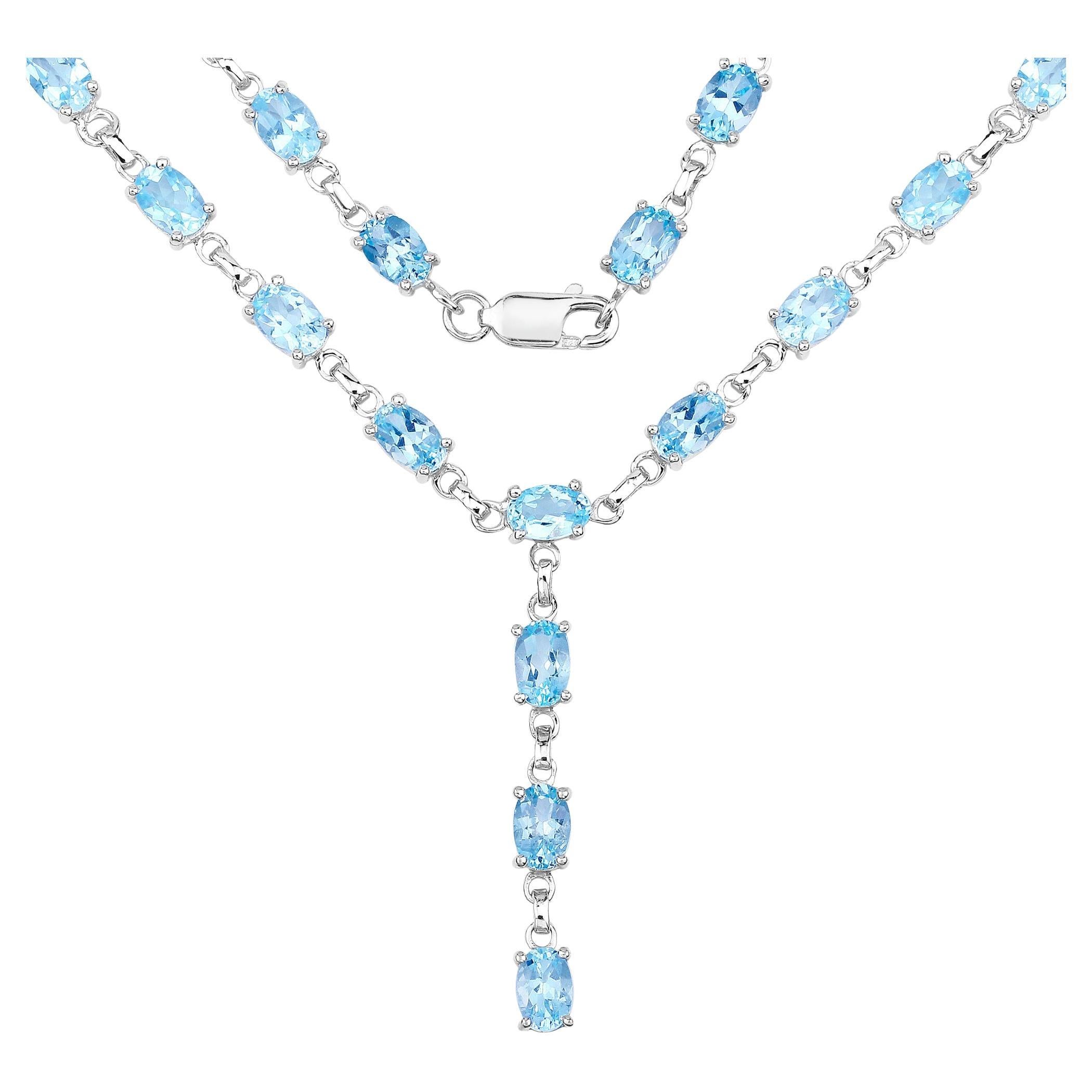 Blue Topaz Drop Necklace 23 Carats Sterling Silver For Sale
