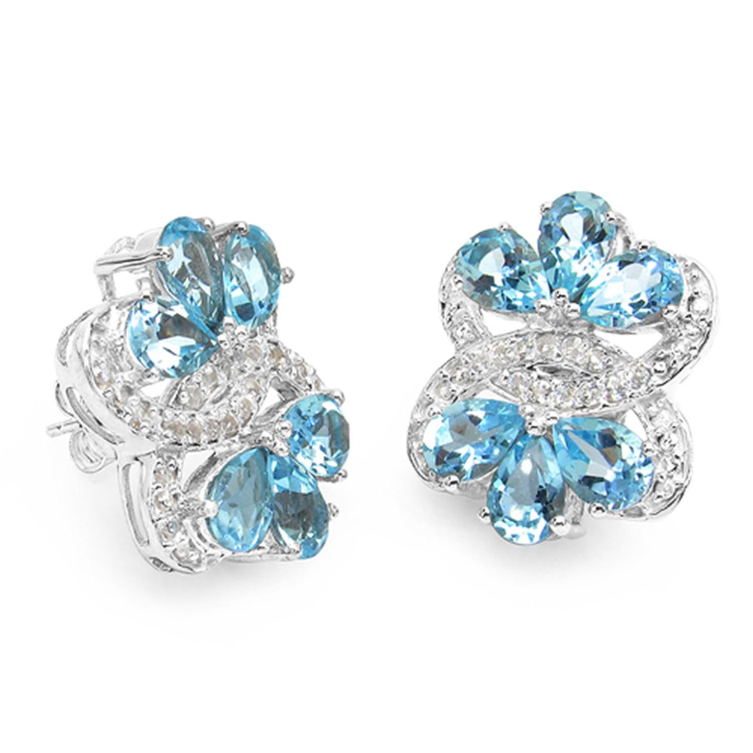 Contemporaneo Orecchini di topazio blu da 10,2 carati in argento placcato in rodio in vendita