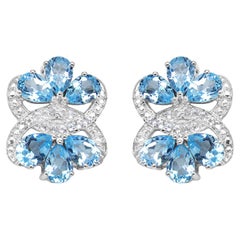 Orecchini di topazio blu da 10,2 carati in argento placcato in rodio