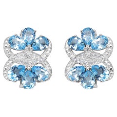 Blue Topaz Earrings 10.2 Carats Rhodium Plated Silver