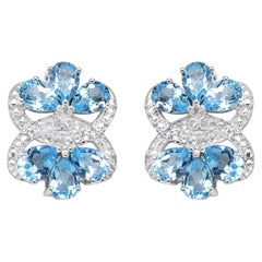 Blue Topaz Earrings 10.2 Carats Rhodium Plated Silver