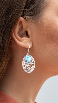 Blue Topaz Earrings 10.7 Carats Sterling Silver
