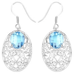 Blue Topaz Earrings 10.7 Carats Sterling Silver
