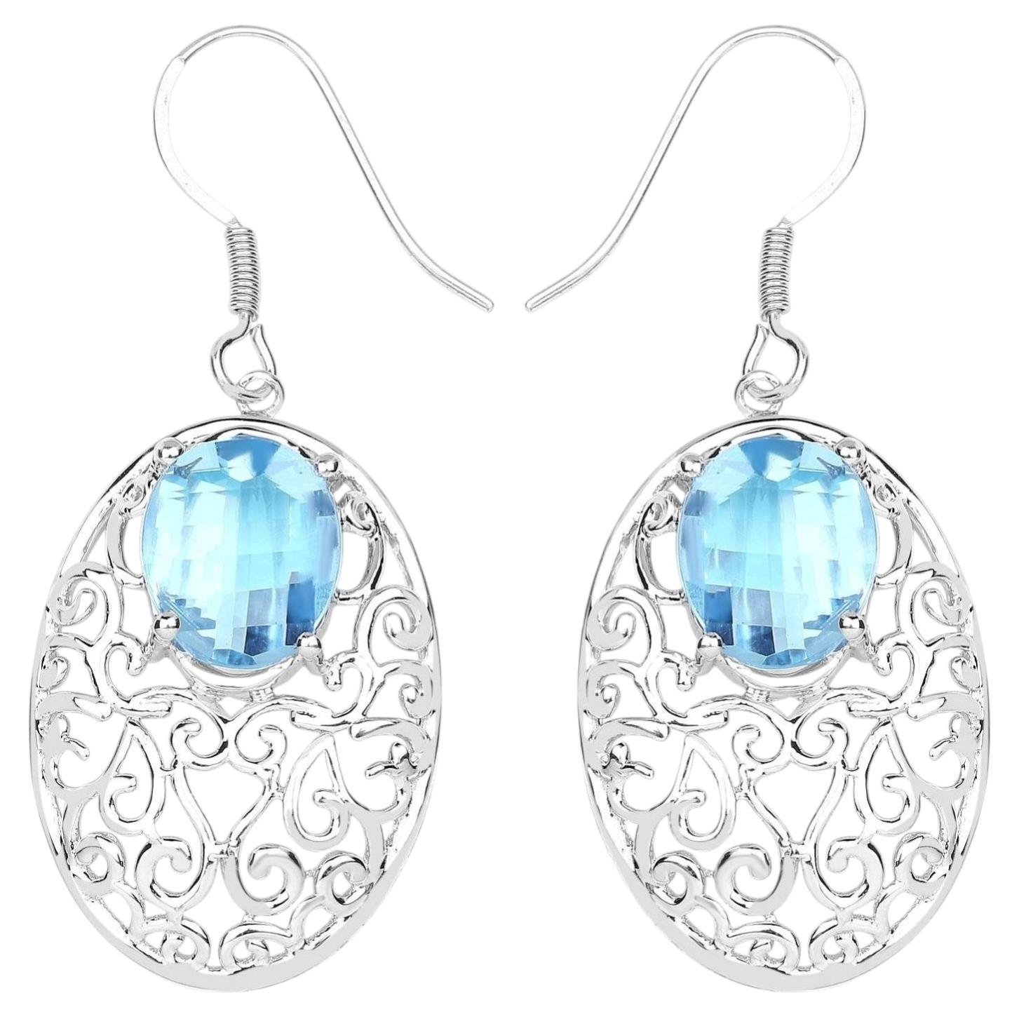 Blue Topaz Earrings 10.7 Carats Sterling Silver For Sale