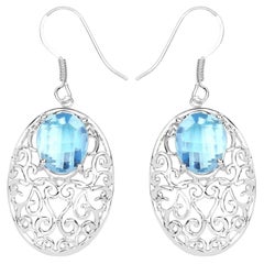 Blue Topaz Earrings 10.7 Carats Sterling Silver