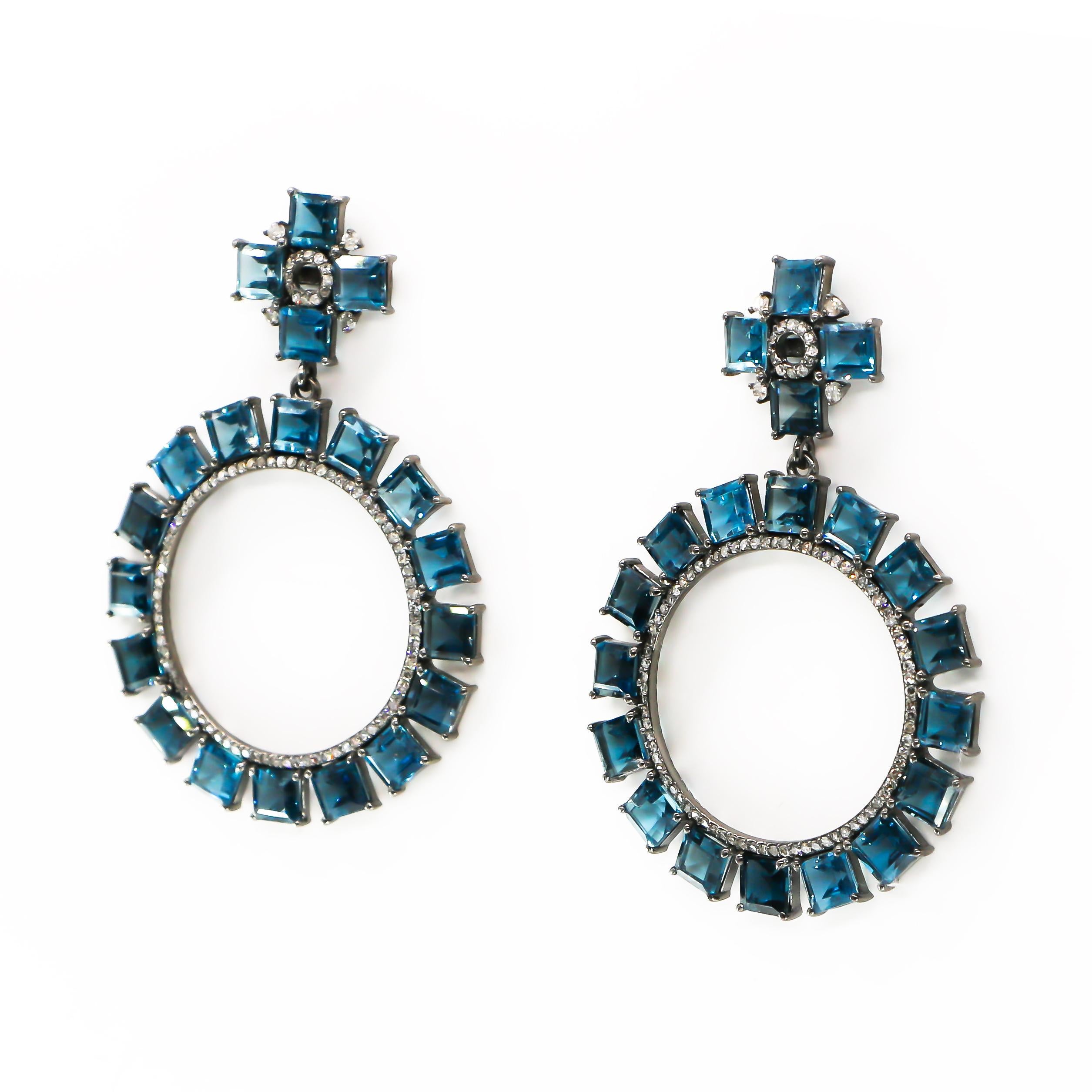 Contemporary Blue Topaz Earrings 32.1 Carat with Diamonds 1.53 Carat