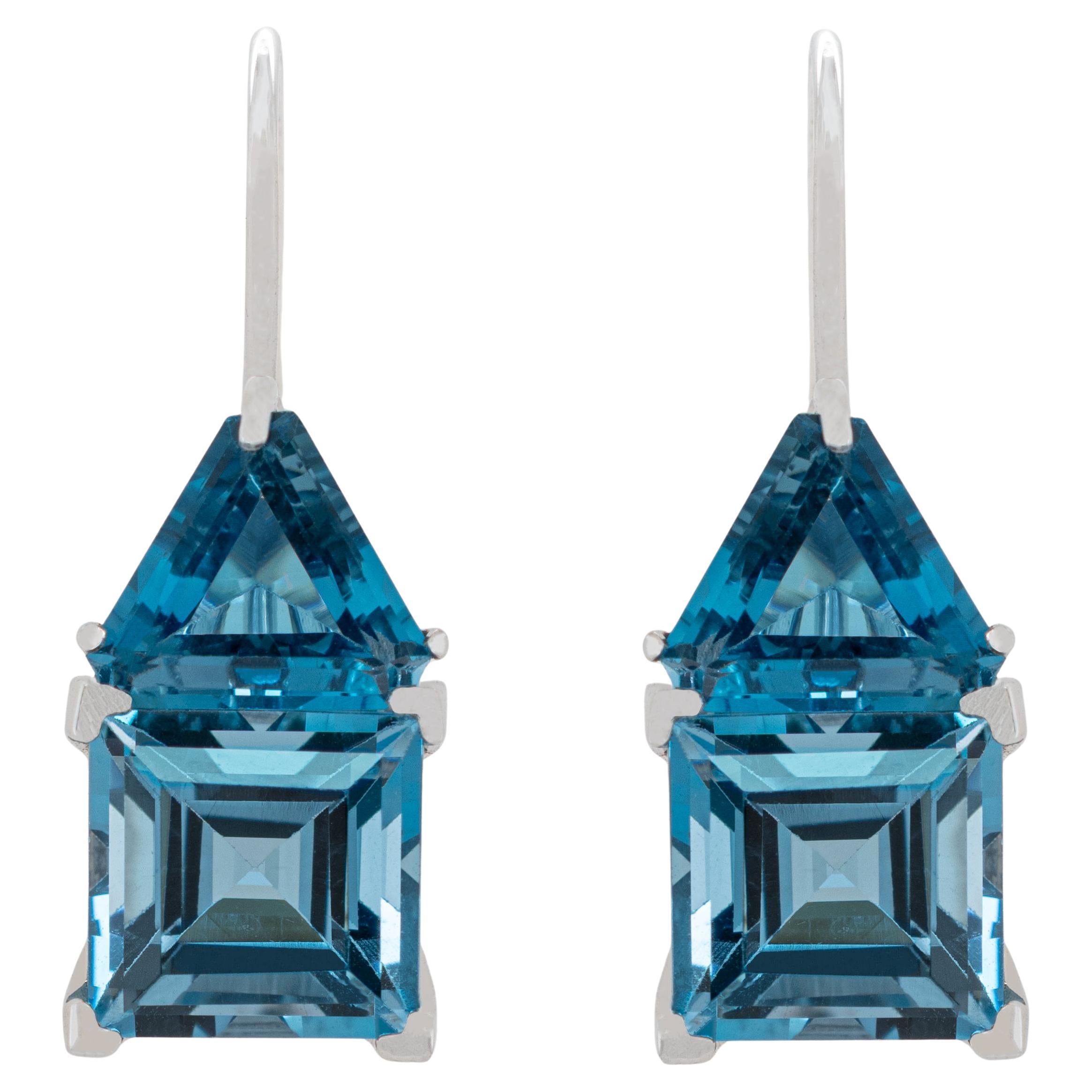 Blue Topaz Earrings 9.71 Carats 18K White Gold For Sale