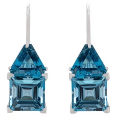 Blue Topaz Earrings 9.71 Carats 18K White Gold