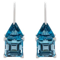 Blue Topaz Earrings 9.71 Carats 18K White Gold