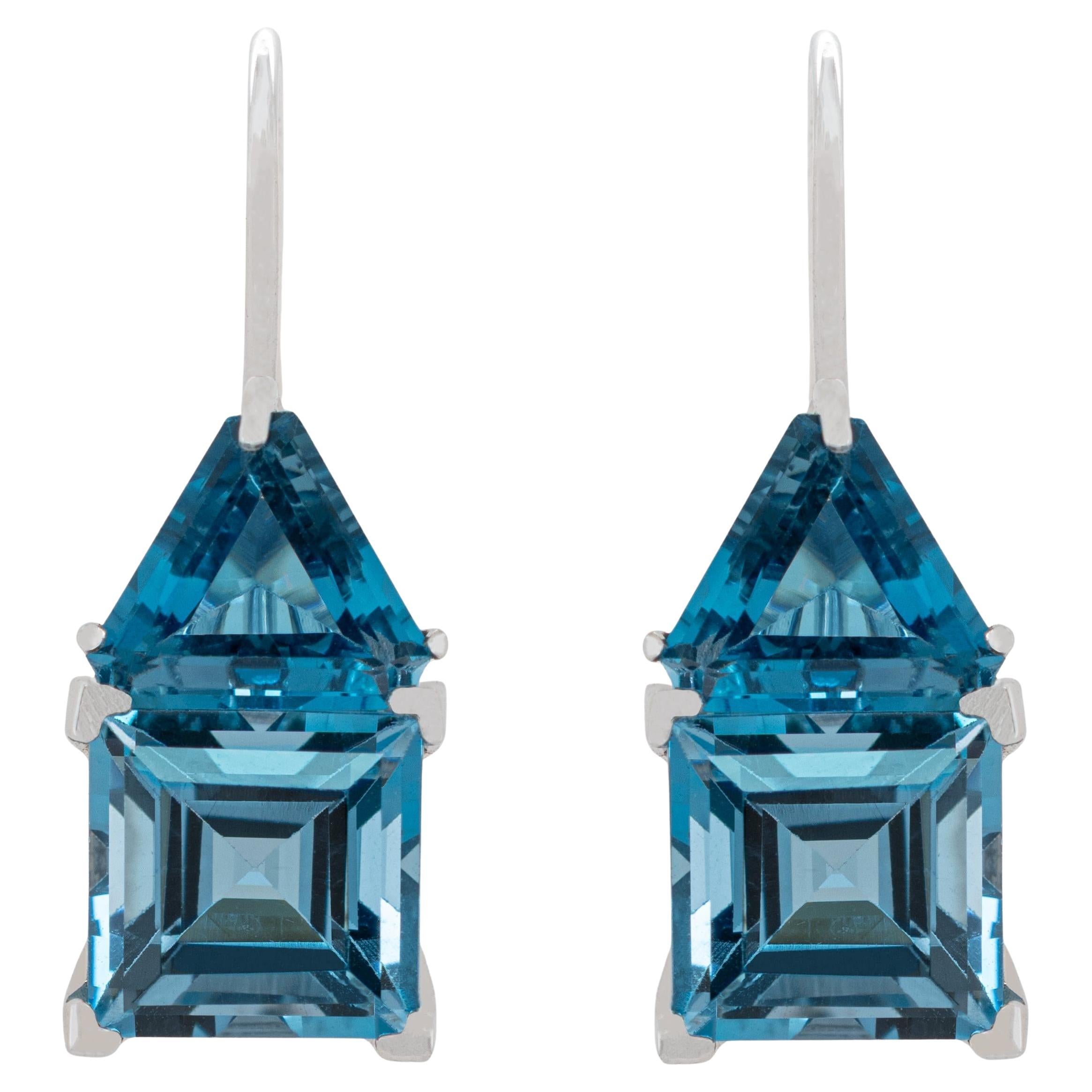 Blue Topaz Earrings 9.71 Carats 18K White Gold