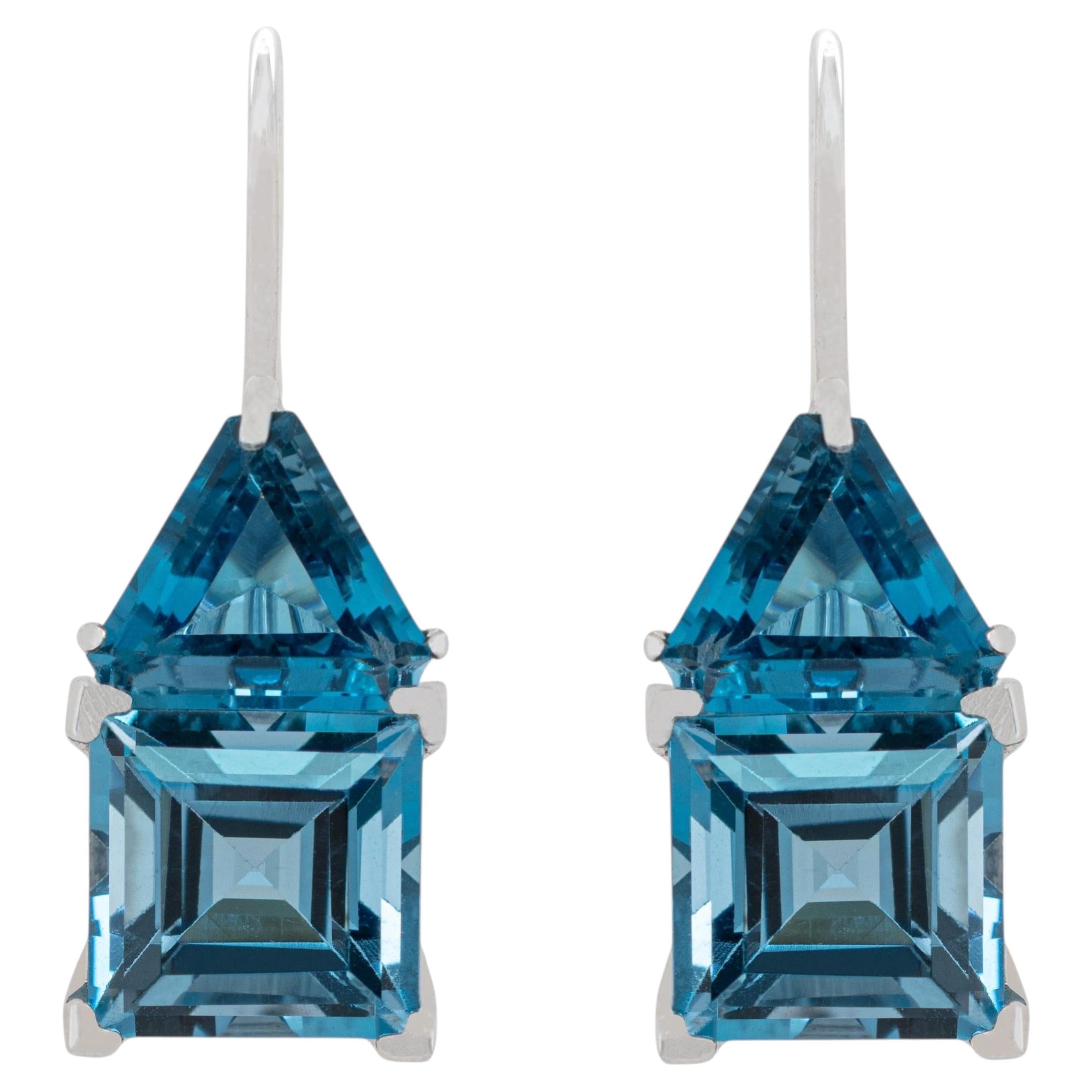 Blue Topaz Earrings 9.71 Carats 18K White Gold