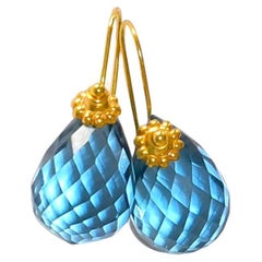 Blue Topaz Earrings in 18K Solid Yellow Gold
