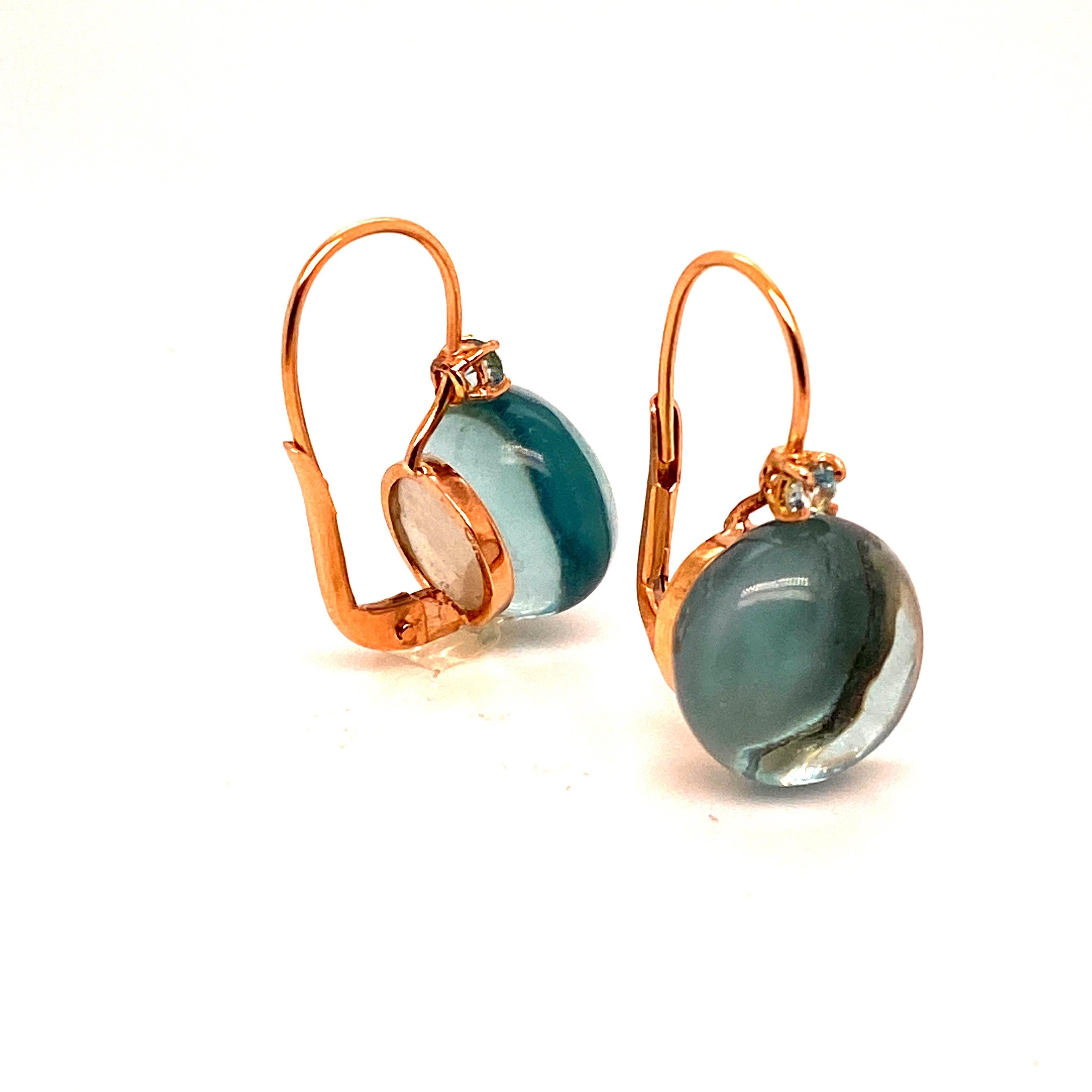 Women's or Men's Blue Topaz Earrings Mounted Pink Gold 18 Karat