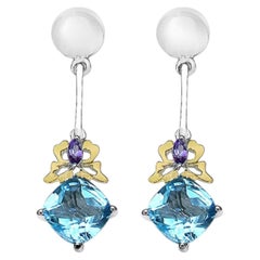 Blauer Topas Ohrringe mit Amethyst 5,51 Karat Sterling Silber