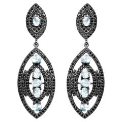 Blue Topaz Earrings With Black Spinel 8.78 Carats Sterling Silver