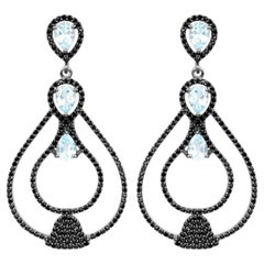 Blue Topaz Earrings With Black Spinel 8.78 Carats Sterling Silver