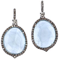 Blue Topaz Earrings with Champagne Diamonds
