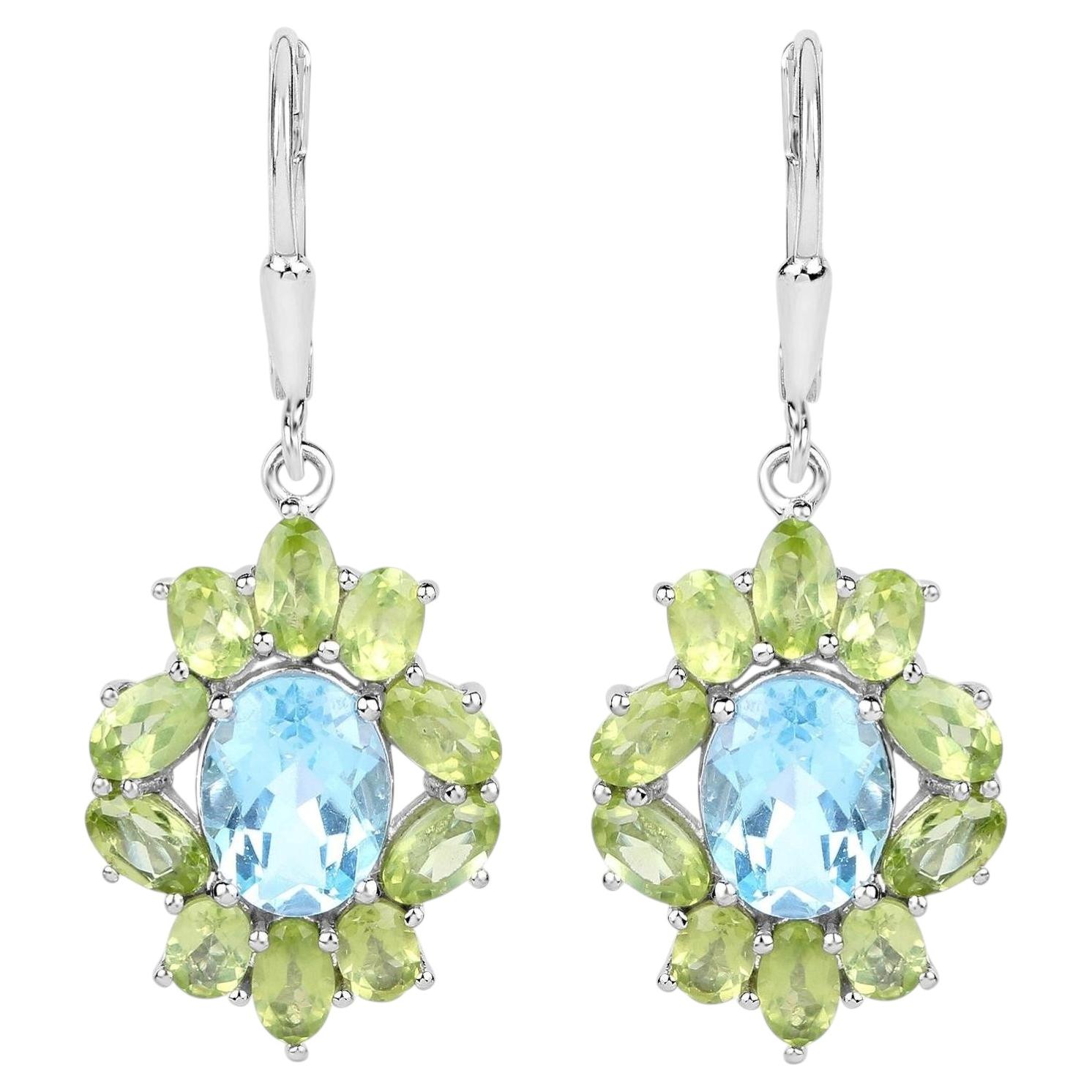 Pendientes Topacio Azul con Peridoto 8,08 Quilates Plata de Ley