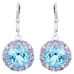 Blue Topaz Earrings With Tanzanite 9.92 Carats Sterling Silver