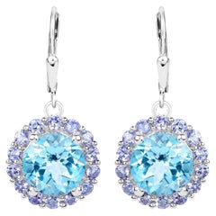 Blue Topaz Earrings With Tanzanite 9.92 Carats Sterling Silver