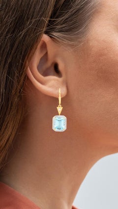 Blue Topaz Earrings With White Topaz 11 Carats Gold Plated Silver