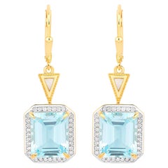 Blue Topaz Earrings With White Topaz 11 Carats Gold Plated Silver