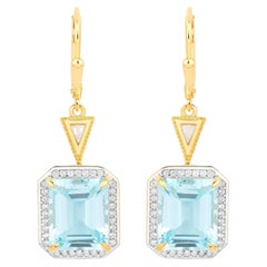 Blue Topaz Earrings With White Topaz 11 Carats Gold Plated Silver