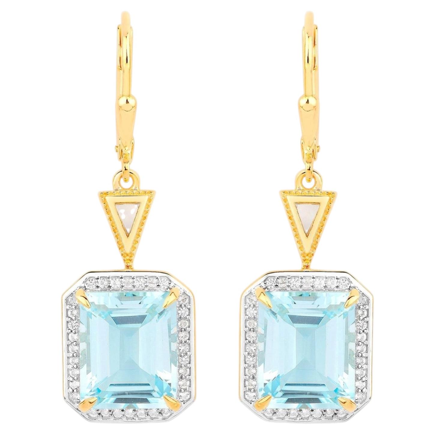 Blue Topaz Earrings With White Topaz 11 Carats Gold Plated Silver