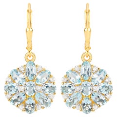 Blue Topaz Earrings With White Topaz 4.52 Carats Gold Plated Silver