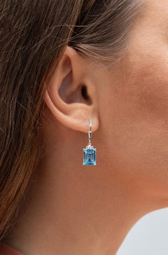 Blue Topaz Earrings With White Topaz 7.88 Carats Sterling Silver