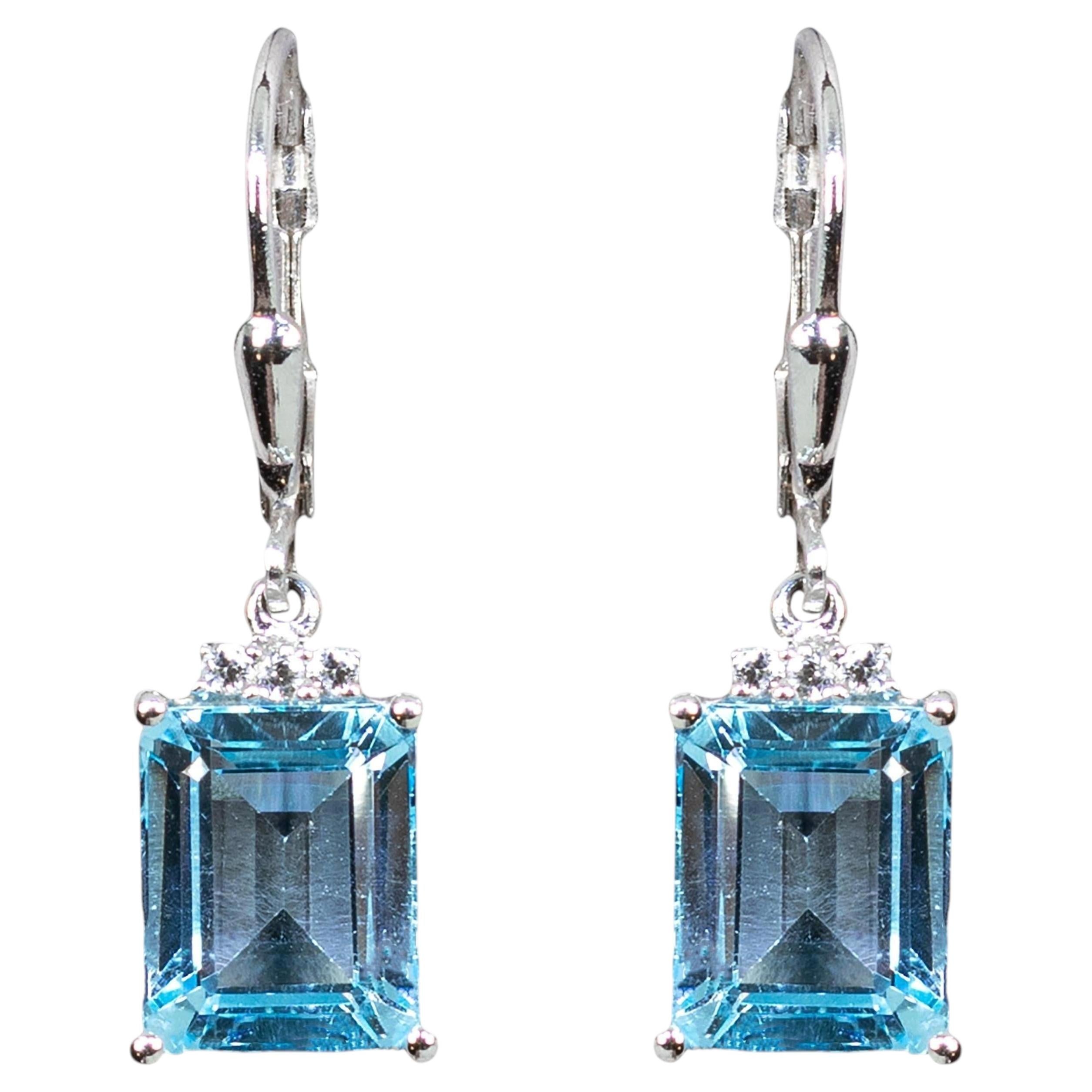 Boucles d'oreilles Topaze Bleue avec Topaze Blanche 7.88 Carats en Argent Sterling