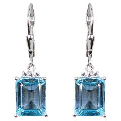 Boucles d'oreilles Topaze Bleue avec Topaze Blanche 7.88 Carats en Argent Sterling