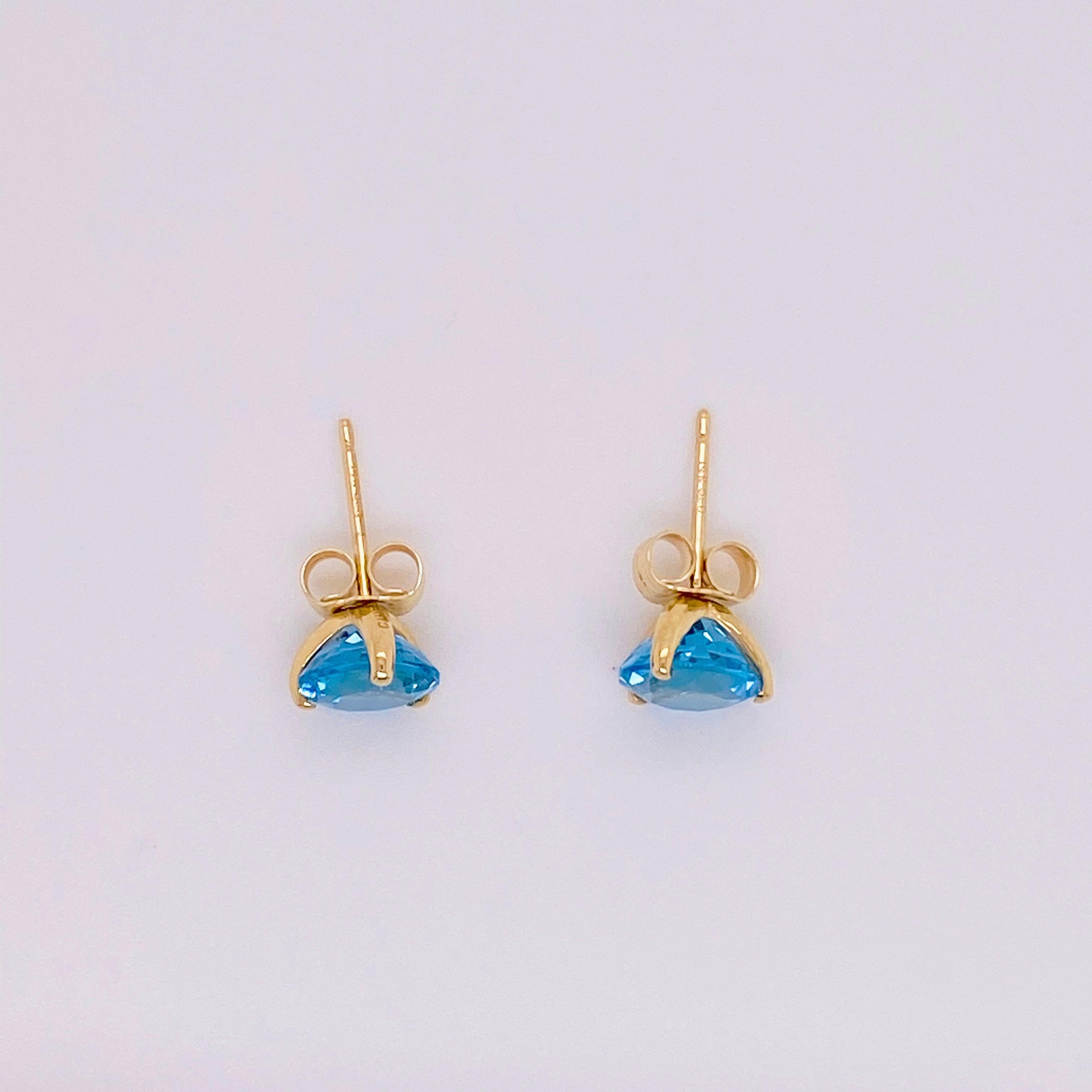 Contemporary Blue Topaz Earrings, Yellow Gold, 14k, Martini Stud, 14kt, Stud Earrings, 2.90CT For Sale