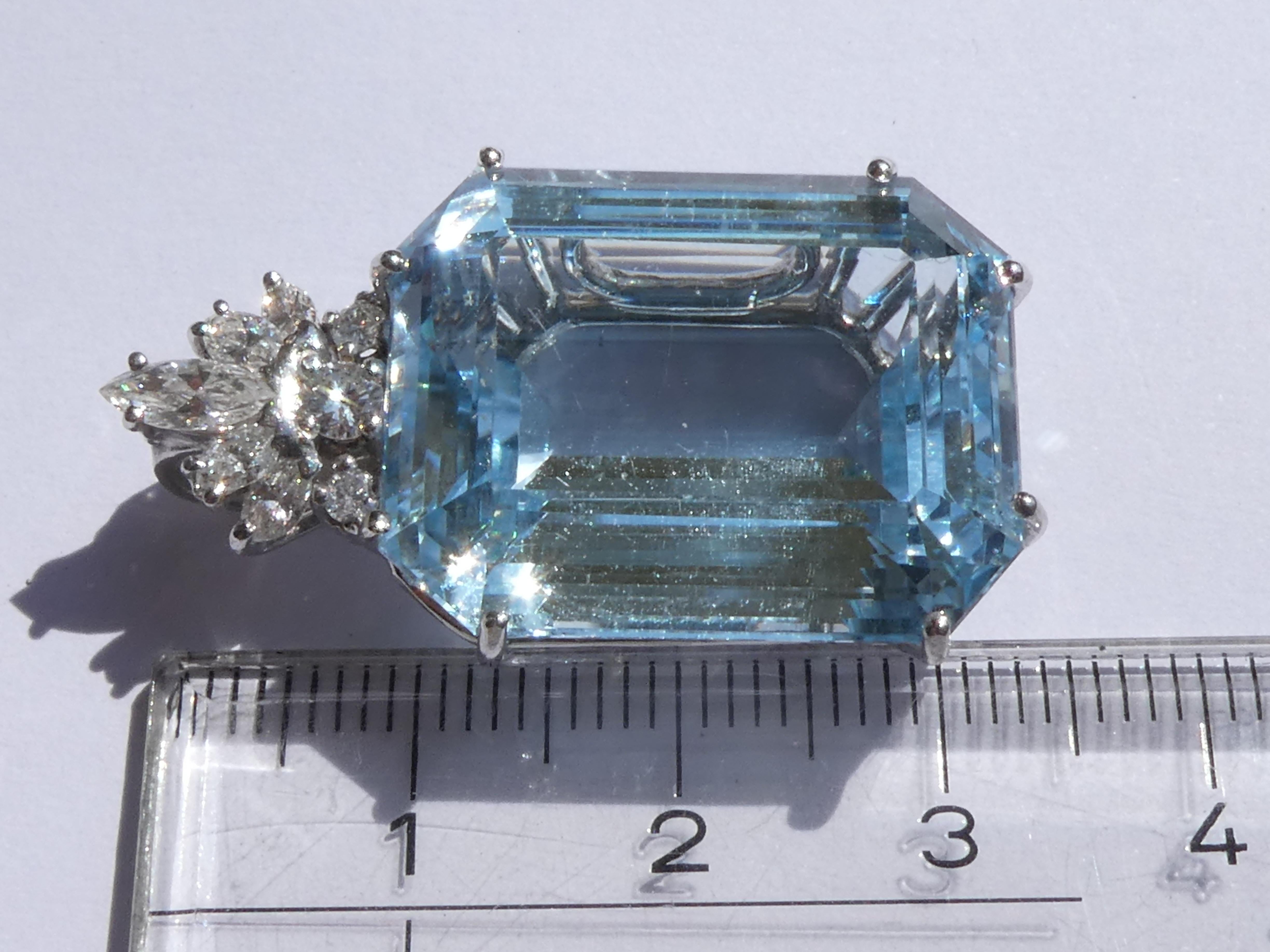 Blue Topaz Emerald Cut 18 Karat White Gold Diamonds Pendant For Sale 5