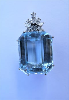 Blue Topaz Emerald Cut 18 Karat White Gold Diamonds Pendant