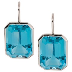 Goshwara Emerald Cut Blue Topaz With French Wire Earrings