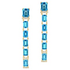 Goshwara Emerald Cut Blue Topaz And Diamond Earrings