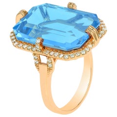 Goshwara  Emerald Cut Blue Topaz And Diamond Ring