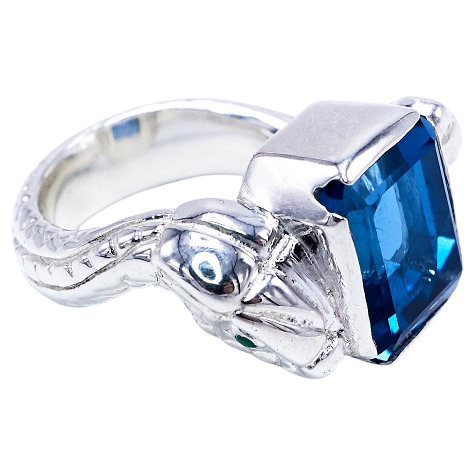 Anello a serpente con occhi di smeraldo e topazio blu Anello da cocktail in argento sterling J DAUPHIN